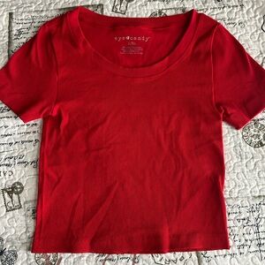 red tight fitting tee / crop top